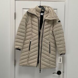 DKNY Women's Beige Puffer Coat